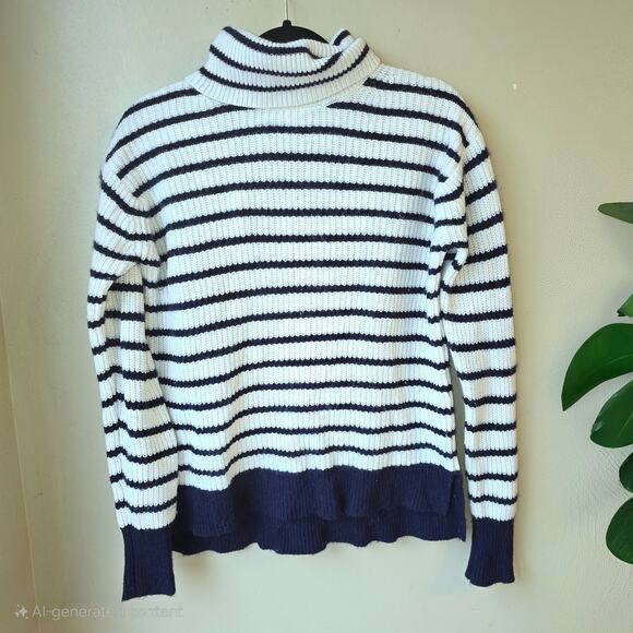 J. Crew Sweaters - J Crew Wool Blend Turtleneck Sweater Striped Preppy Nautical Classic Size M
